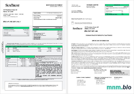USA Georgia SunTrust Bank wyciąg z kredytu hipotecznego w formatach Word i PDF 1-2